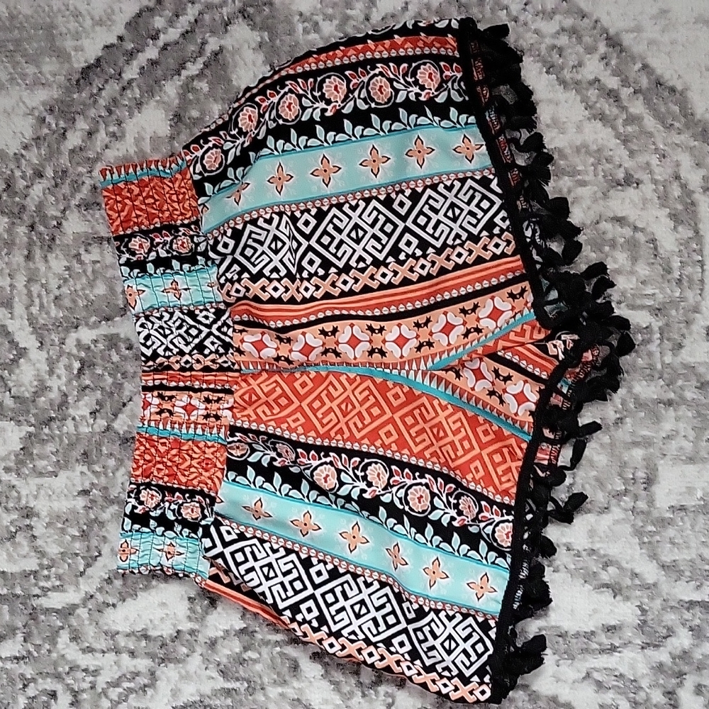 Small xs multi colored shorts with black tassle detail